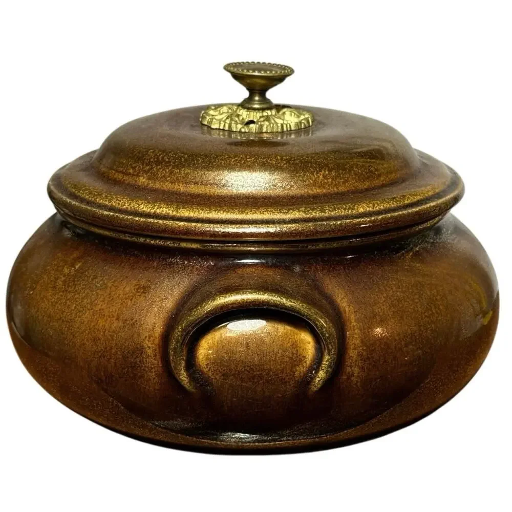 Vintage Georges Briard Signed 2qt Covered Casserole Dish Brown Gold Speckle USA